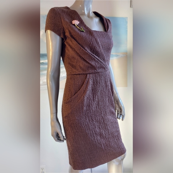 *$2,000 OSCAR DE LA RENTA BROWN SILK LINED DAY DRESS US XS OR 8 M - Picture 3 of 7